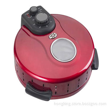 Safety pizza pan, adjustable timer & temperature, glass viewing window, bakes thick and thin pizza